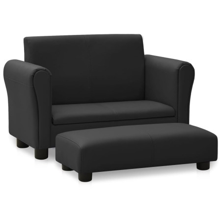 Kindersofa mit Hocker Schwarz Kunstleder