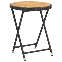 vidaXL Beistelltisch Schwarz 60 cm Poly Rattan und Akazie Massivholz