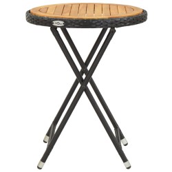 vidaXL Beistelltisch Schwarz 60 cm Poly Rattan und Akazie Massivholz