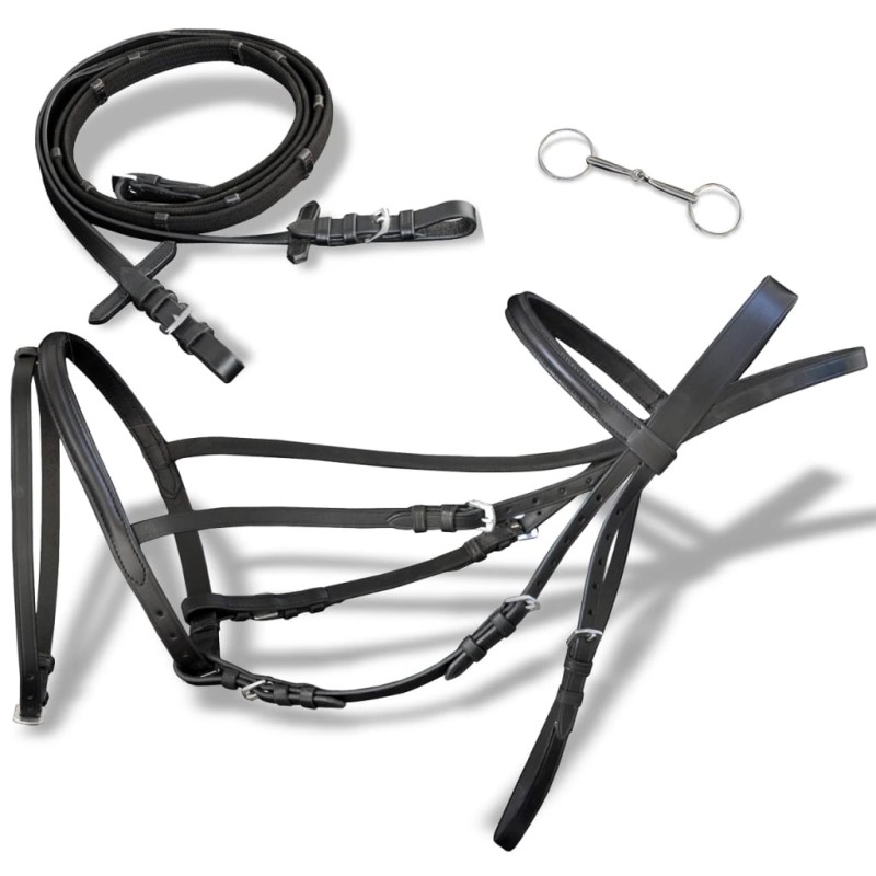 Leder Trense Trensenzaum mit Zügeln und Gebiß schwarz Kolben Leder Trense Trensenzaum mit Zügeln und Gebiß schwarz Kolben