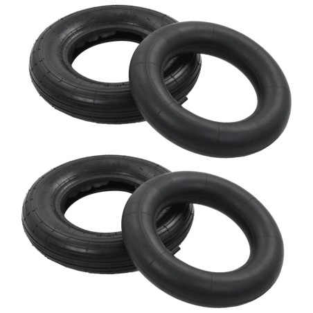 vidaXL 4-tlg. Schubkarrenreifen und Schlauch-Set 3.50-8 4PR Gummi 