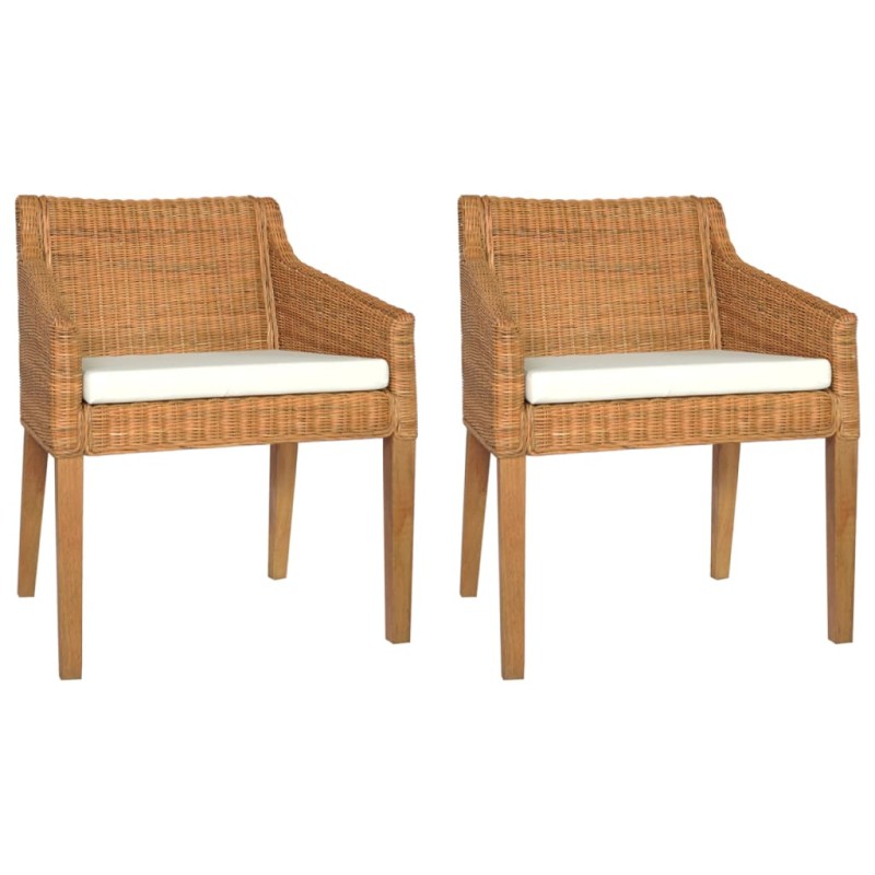 Esszimmerstühle mit Kissen 2 Stk. Hellbraun Natur Rattan Esszimmerstühle mit Kissen 2 Stk. Hellbraun Natur Rattan