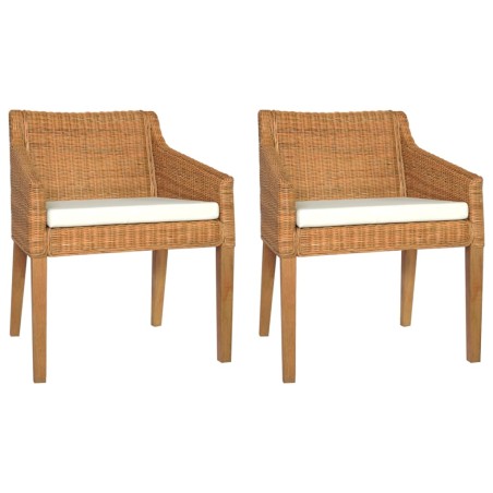 Esszimmerstühle mit Kissen 2 Stk. Hellbraun Natur Rattan