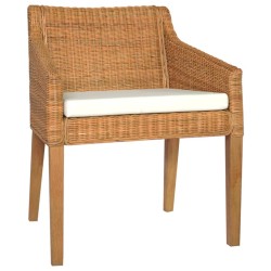 Esszimmerstühle mit Kissen 2 Stk. Hellbraun Natur Rattan