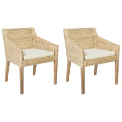 Esszimmerstühle mit Kissen 2 Stk. Natur Rattan