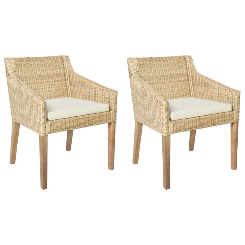 Esszimmerstühle mit Kissen 2 Stk. Natur Rattan Esszimmerstühle mit Kissen 2 Stk. Natur Rattan