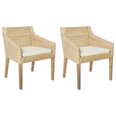Esszimmerstühle mit Kissen 2 Stk. Natur Rattan