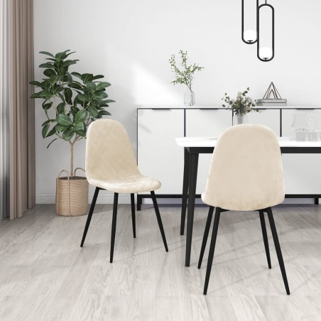 Esszimmerstühle 2 Stk. Cremeweiß Samt