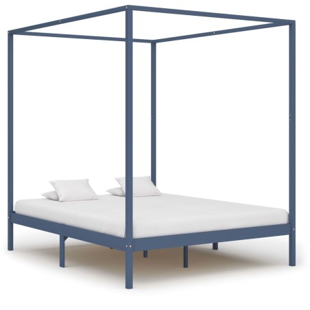 vidaXL Himmelbett-Gestell Grau Massivholz Kiefer 160 x 200 cm
