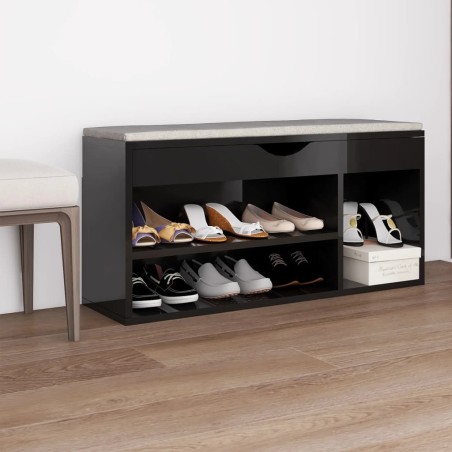 Schuhbank mit Kissen Hochglanz-Schwarz 104x30x49cm