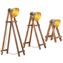 vidaXL Stehlampen 3 Stk. Messing E27 Mango Massivholz 