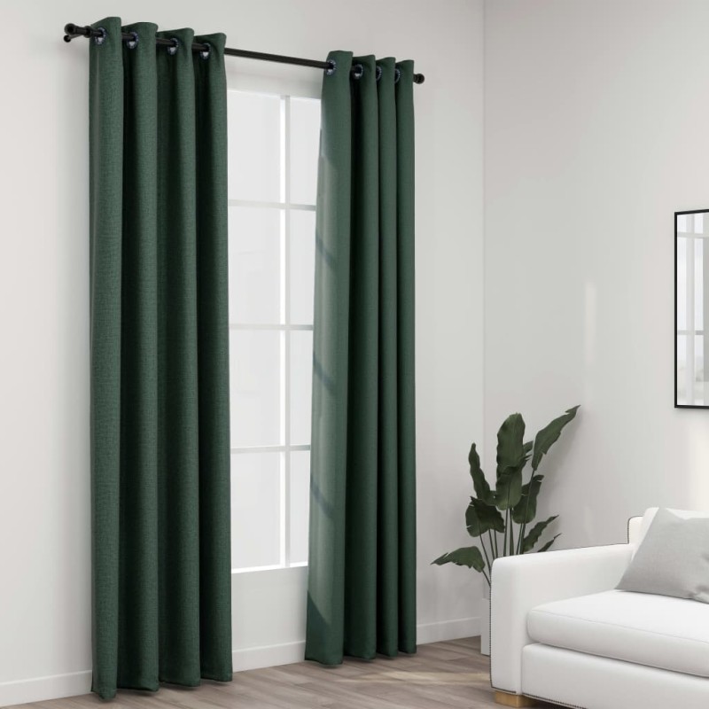 vidaXL Verdunkelungsvorhänge Ösen Leinenoptik 2 Stk. Grün 140x245 cm vidaXL Verdunkelungsvorhänge Ösen Leinenoptik 2 Stk. Grün 140x245 cm