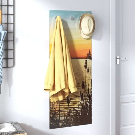 vidaXL Wandgarderobe 125x50 cm Hartglas Sonnenuntergang am See