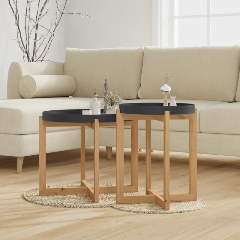 vidaXL Couchtische 2 Stk. Schwarz Holzwerkstoff und Massivholz Kiefer vidaXL Couchtische 2 Stk. Schwarz Holzwerkstoff und Massivholz Kiefer