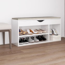vidaXL Schuhbank mit Kissen Hochglanz-Weiß 104x30x49 cm Holzwerkstoff