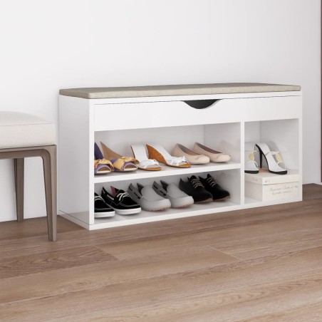 vidaXL Schuhbank mit Kissen Hochglanz-Weiß 104x30x49 cm Holzwerkstoff