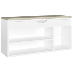 vidaXL Schuhbank mit Kissen Hochglanz-Weiß 104x30x49 cm Holzwerkstoff