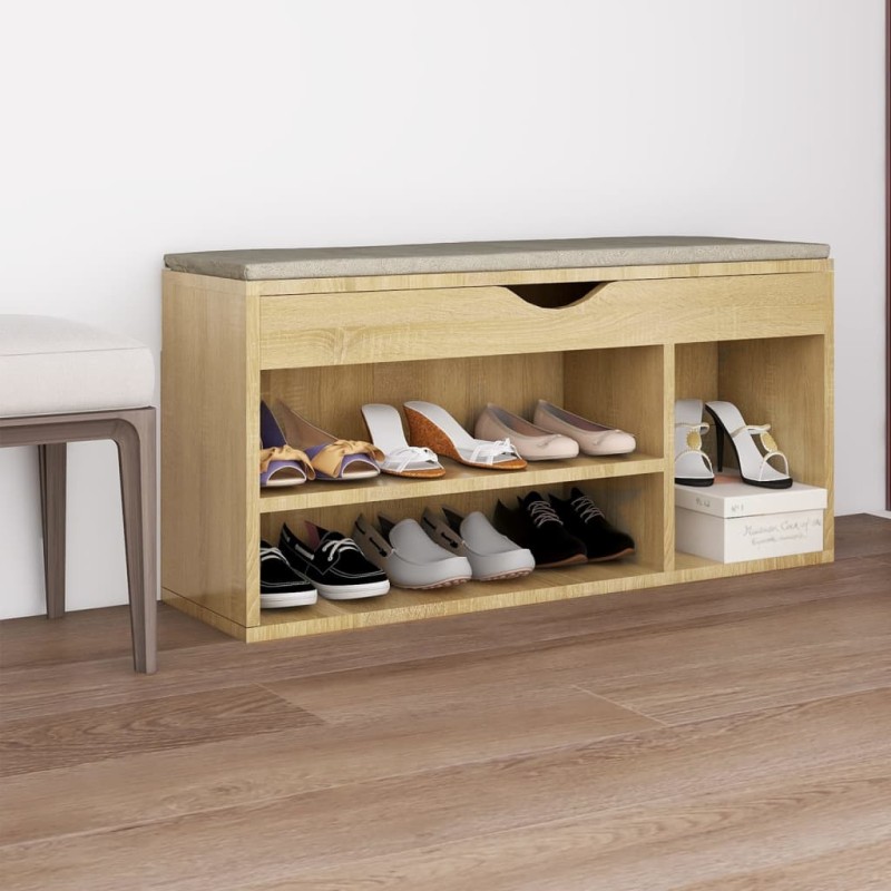 Schuhbank mit Kissen Sonoma-Eiche 104x30x49 cm Holzwerkstoff Schuhbank mit Kissen Sonoma-Eiche 104x30x49 cm Holzwerkstoff