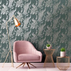 DUTCH WALLCOVERINGS Tapete Pfauen-Motiv Grün und Silbern