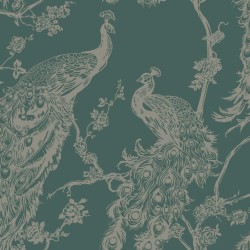 DUTCH WALLCOVERINGS Tapete Pfauen-Motiv Grün und Silbern