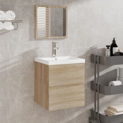 vidaXL Badschrank mit Spiegel Sonoma-Eiche Holzwerkstoff