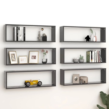 vidaXL Würfelregale 6 Stk. Grau 80x15x26,5 cm Holzwerkstoff