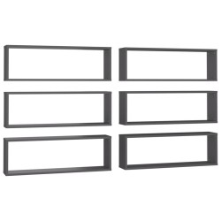 vidaXL Würfelregale 6 Stk. Grau 80x15x26,5 cm Holzwerkstoff