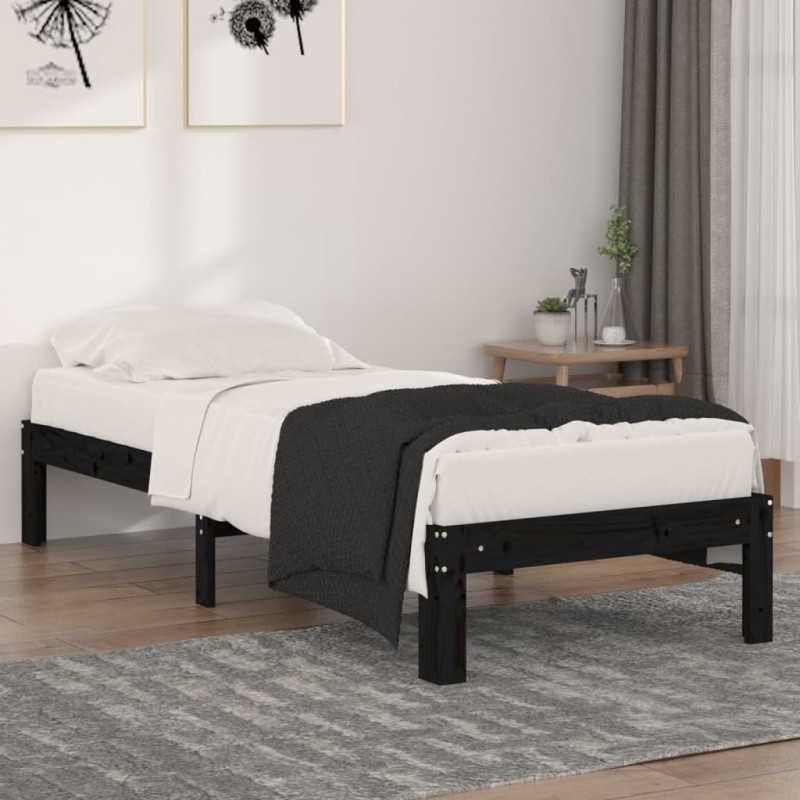 vidaXL Massivholzbett Schwarz 75x190 cm vidaXL Massivholzbett Schwarz 75x190 cm