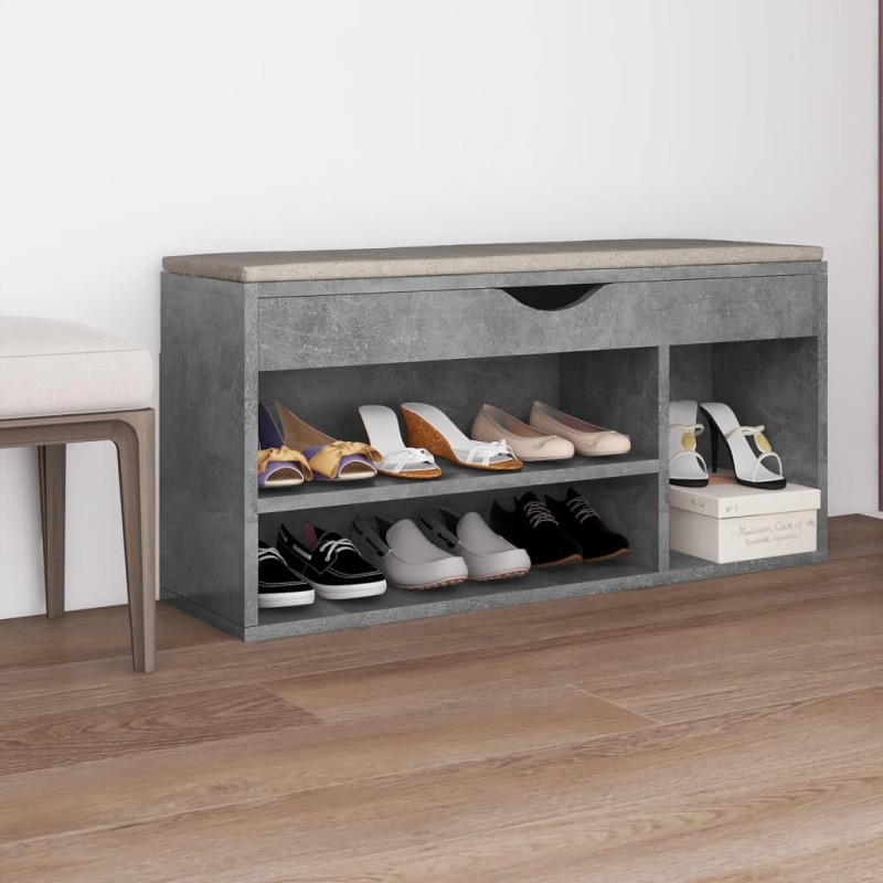 vidaXL Schuhbank mit Kissen Betongrau 104x30x49 cm Holzwerkstoff vidaXL Schuhbank mit Kissen Betongrau 104x30x49 cm Holzwerkstoff