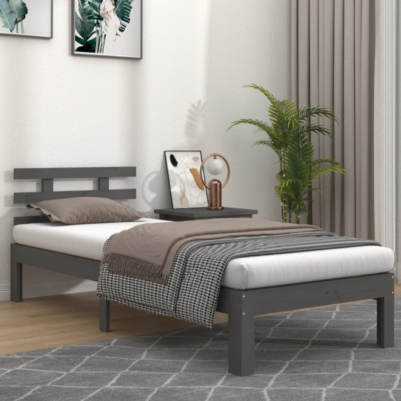 vidaXL Massivholzbett Grau 75x190 cm vidaXL Massivholzbett Grau 75x190 cm