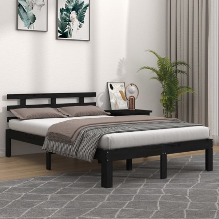 vidaXL Massivholzbett Schwarz 135x190 cm