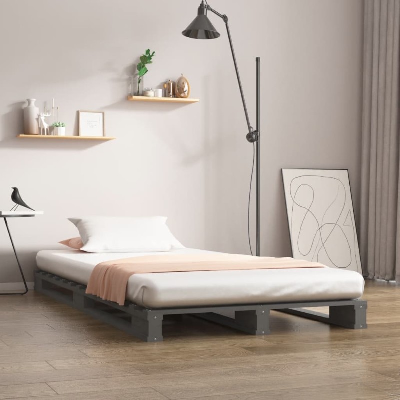 vidaXL Palettenbett Grau 75x190 cm Massivholz Kiefer vidaXL Palettenbett Grau 75x190 cm Massivholz Kiefer