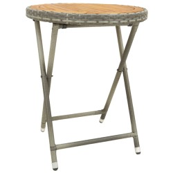 vidaXL Beistelltisch Grau 60 cm Poly Rattan und Akazie Massivholz