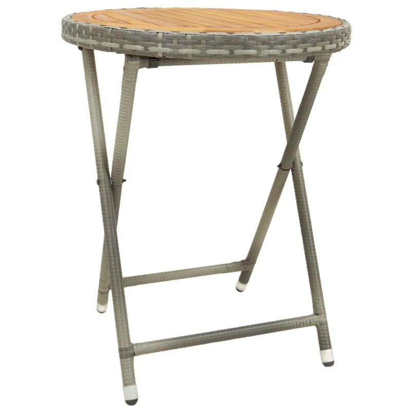 vidaXL Beistelltisch Grau 60 cm Poly Rattan und Akazie Massivholz vidaXL Beistelltisch Grau 60 cm Poly Rattan und Akazie Massivholz