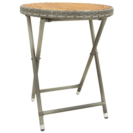 vidaXL Beistelltisch Grau 60 cm Poly Rattan und Akazie Massivholz