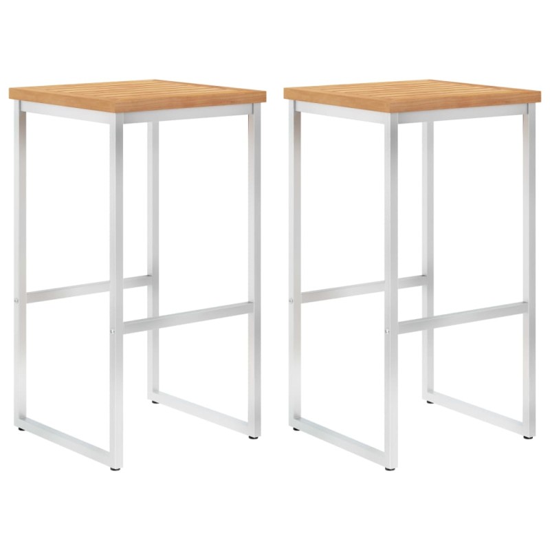 vidaXL Barhocker 2 Stk. Massivholz Teak und Edelstahl vidaXL Barhocker 2 Stk. Massivholz Teak und Edelstahl