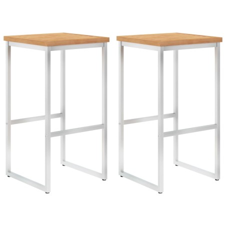 vidaXL Barhocker 2 Stk. Massivholz Teak und Edelstahl
