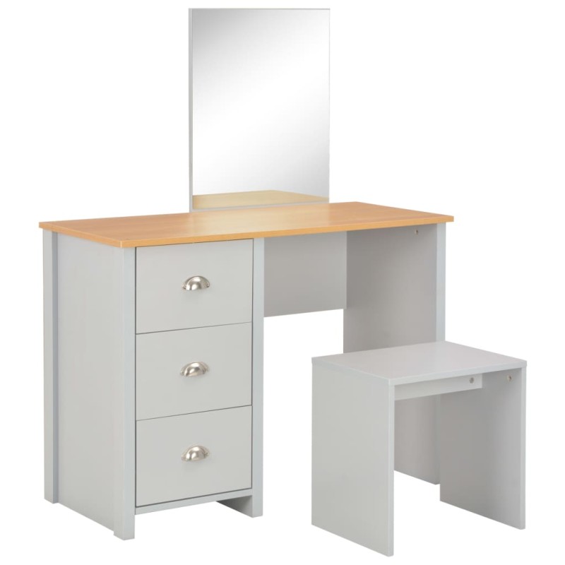vidaXL Schminktisch mit Spiegel und Hocker Grau 104x45x131 cm vidaXL Schminktisch mit Spiegel und Hocker Grau 104x45x131 cm