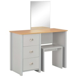 vidaXL Schminktisch mit Spiegel und Hocker Grau 104x45x131 cm