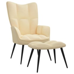 vidaXL Relaxsessel mit Hocker Cremeweiß Samt