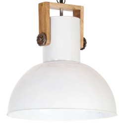 vidaXL Hängelampe Industriestil 25 W Weiß Rund Mangoholz 42 cm E27