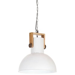vidaXL Hängelampe Industriestil 25 W Weiß Rund Mangoholz 42 cm E27