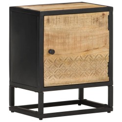 vidaXL Nachttisch mit Geschnitzter Tür 40x30x50 cm Raues Mangoholz