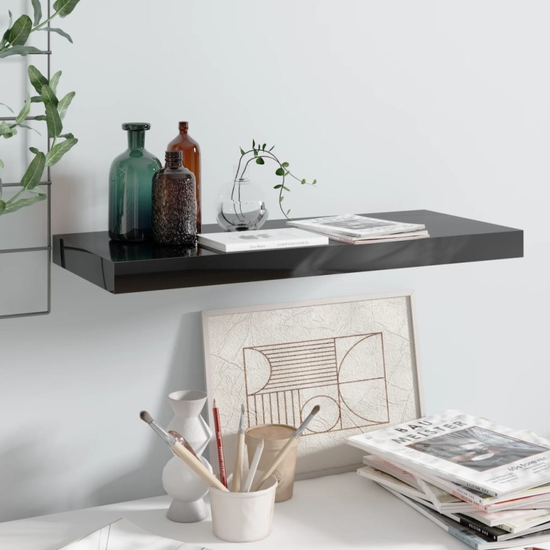 vidaXL Schweberegal Hochglanz-Schwarz 60x23,5x3,8 cm MDF vidaXL Schweberegal Hochglanz-Schwarz 60x23,5x3,8 cm MDF