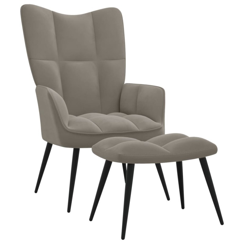 Relaxsessel mit Hocker Hellgrau Samt Relaxsessel mit Hocker Hellgrau Samt