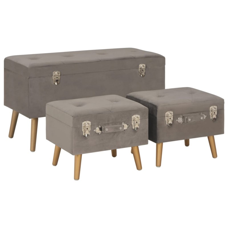 Hocker mit Stauraum 3 Stk. Grau Samt Hocker mit Stauraum 3 Stk. Grau Samt