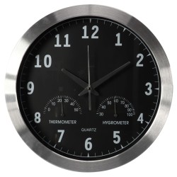 Perel Wanduhr 35,5 cm Schwarz und Silbern