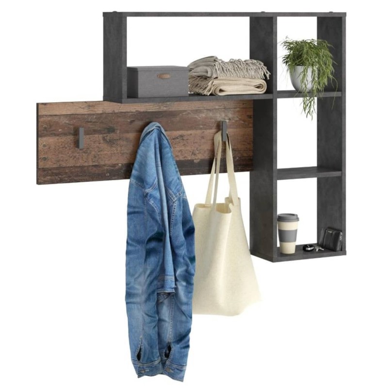 FMD Wandgarderobe 4 Offene Fächer Anthrazit und Dunkelbraun FMD Wandgarderobe 4 Offene Fächer Anthrazit und Dunkelbraun