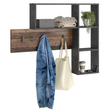 FMD Wandgarderobe 4 Offene Fächer Anthrazit und Dunkelbraun