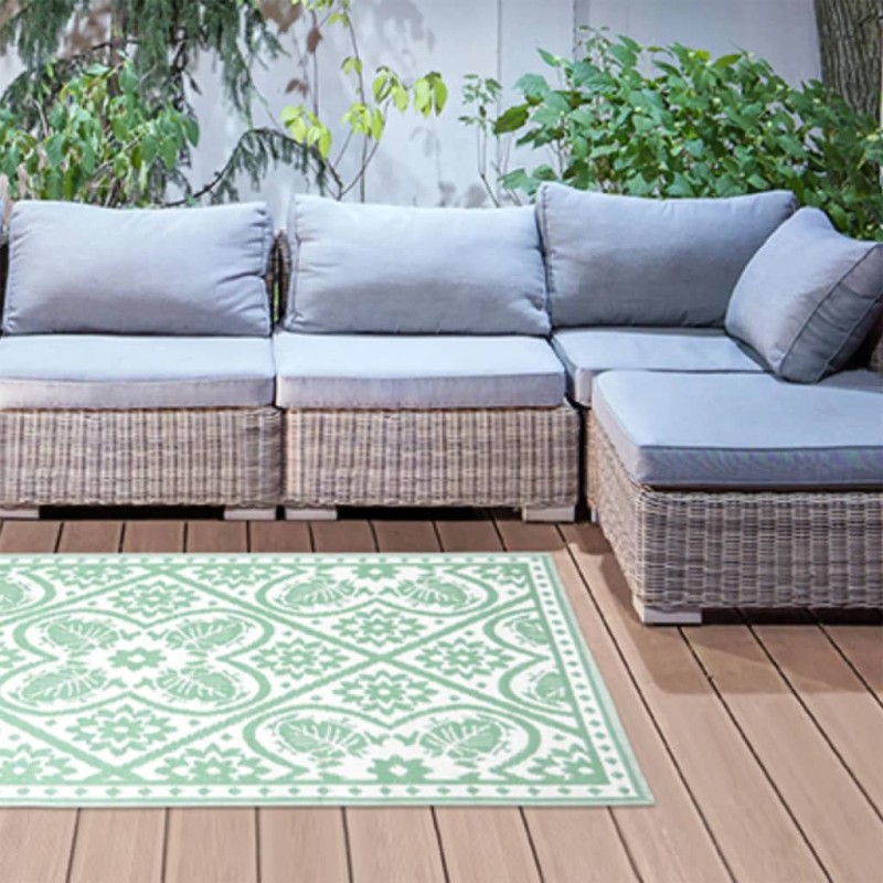 Esschert Design Outdoor-Teppich 182x122 cm Fliesendesign Grün und Weiß Esschert Design Outdoor-Teppich 182x122 cm Fliesendesign Grün und Weiß
